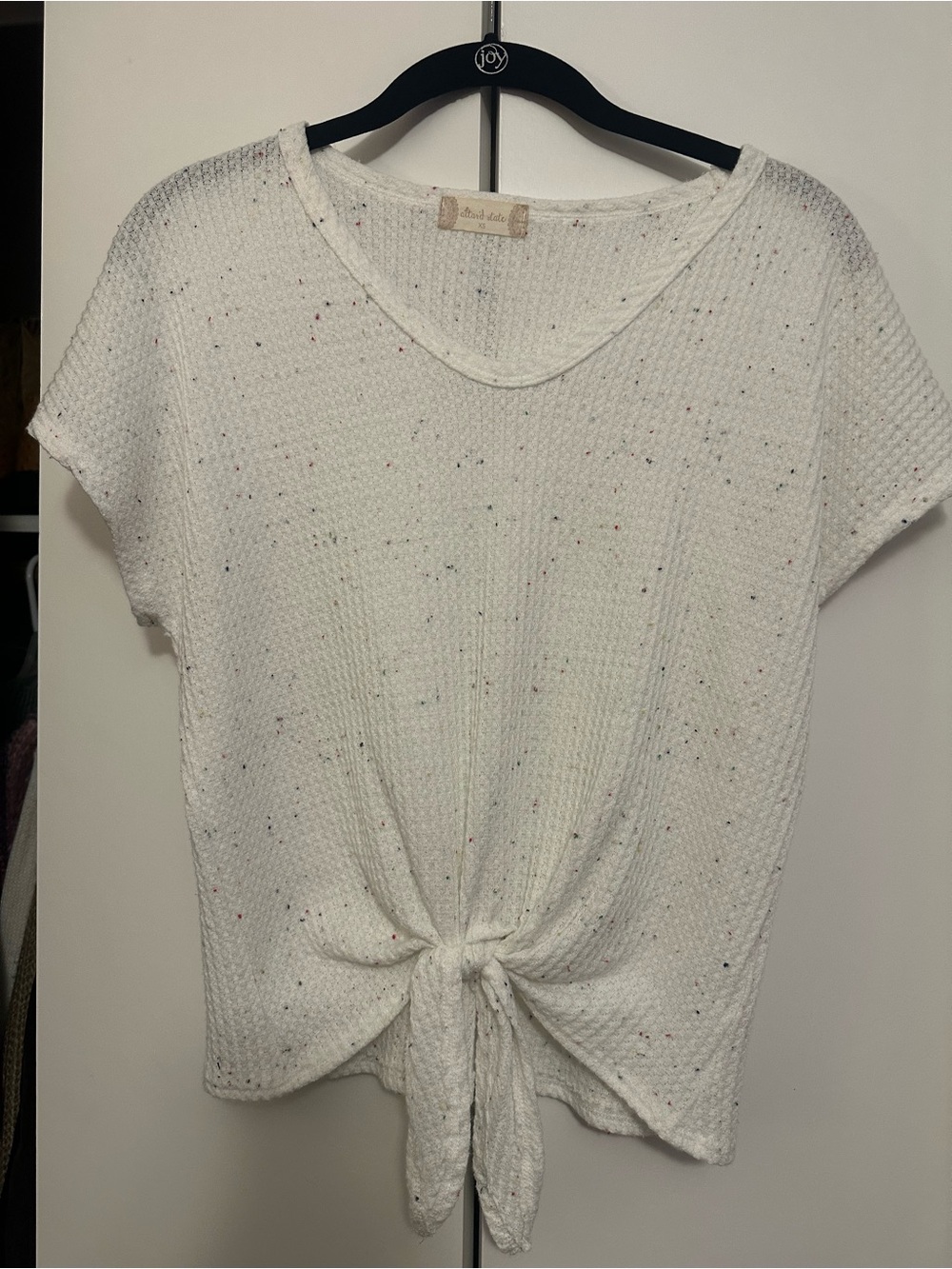 Tie-Front Speckled Knit Top - White